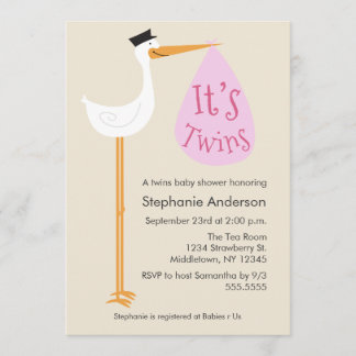 Invitation moderne de baby shower de cigogne -
