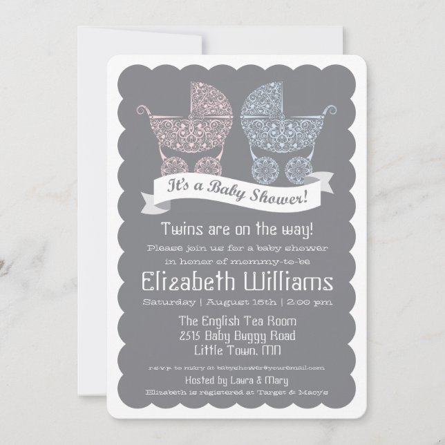 Invitation moderne de baby shower de jumeaux (Devant)