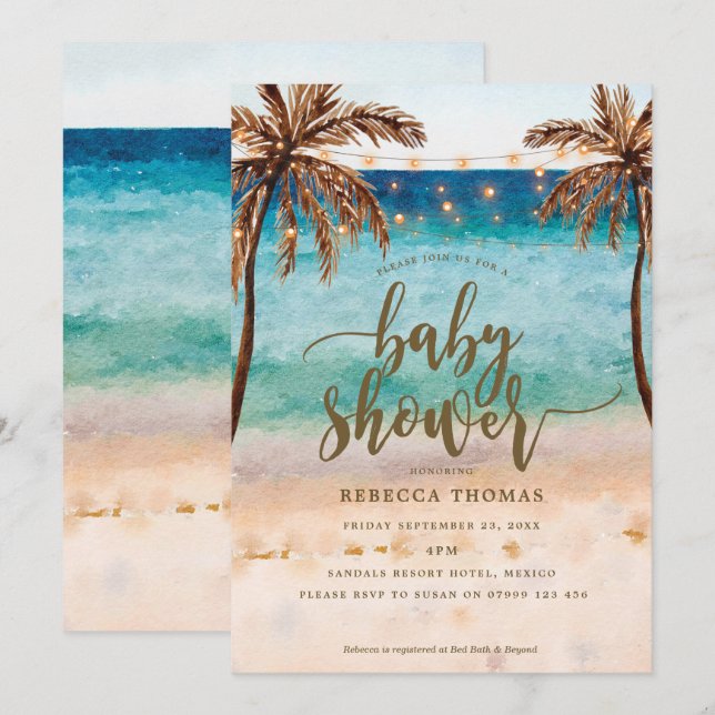 invitation moderne de baby shower de plage (Devant / Derrière)