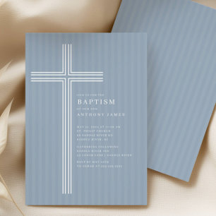 Invitation moderne de baptême Croix Bleue