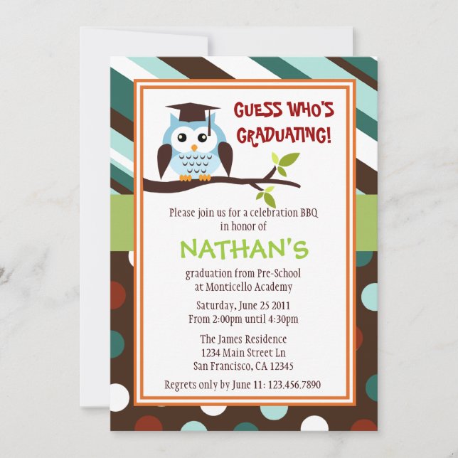 Invitation moderne de diplômé de hibou (Devant)