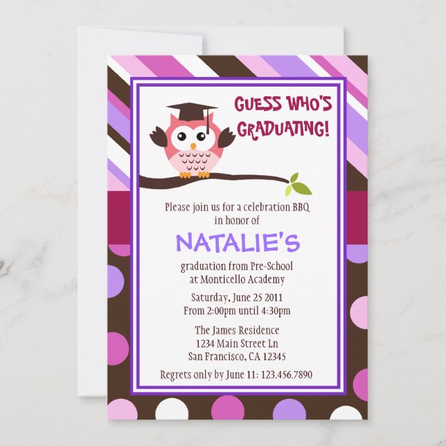 Invitation moderne de diplômé de hibou (Devant)