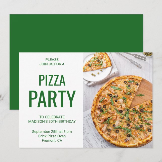 Invitation moderne de fête d'anniversaire de pizza (Devant / Derrière)
