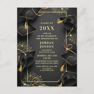 Invitation moderne de fête de fin d'études en noir