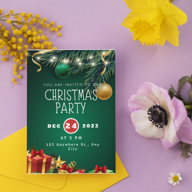 Invitation moderne de fête de Noël verte rouge (Créateur téléchargé)