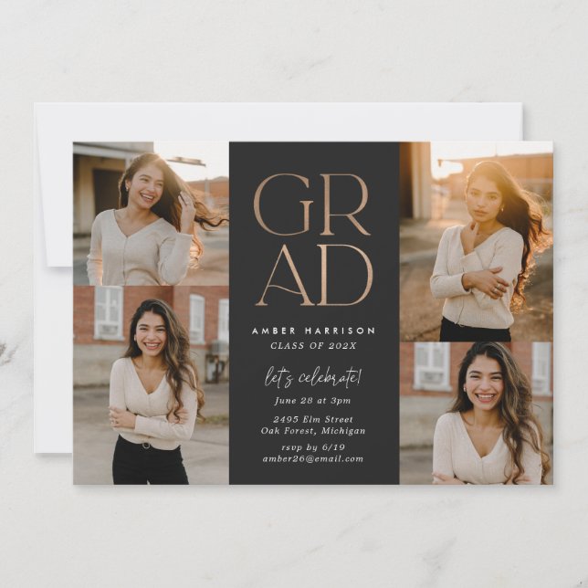 Invitation Moderne de l'inclinaison | Faux Rose Gold Graduati (Devant)