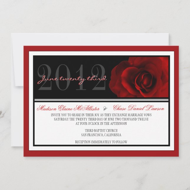 Invitation moderne de mariage de rose rouge (Devant)