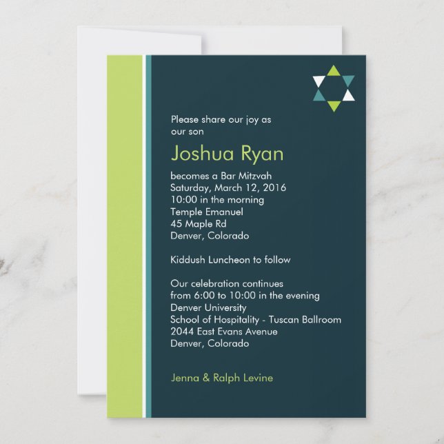 Invitation moderne de Mitzvah de barre d'étoile (Devant)