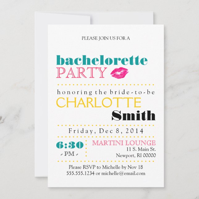 Invitation moderne de partie de Bachelorette (Devant)