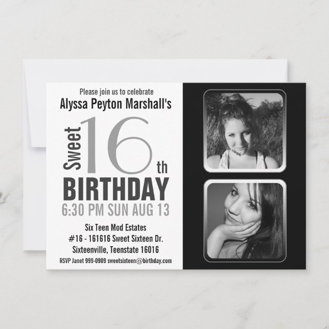 Invitation moderne de partie du bonbon 16 à photo (Devant)