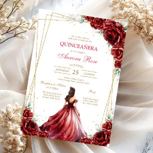 Invitation moderne de Quinceanera florale à la ros