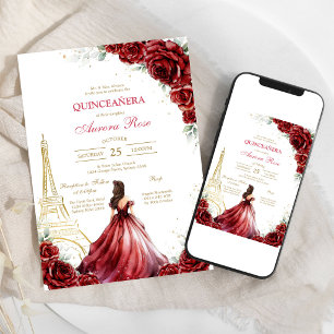 Invitation moderne de Quinceanera florale à la ros