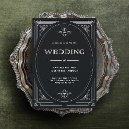 Invitation Moderne Déco | Élégant Mariage Noir et Blanc Onyx