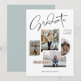 Invitation Moderne Design Graduation Quatre Photo Collage Gra