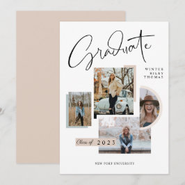 Invitation Moderne Design Graduation Quatre Photo Collage Gra