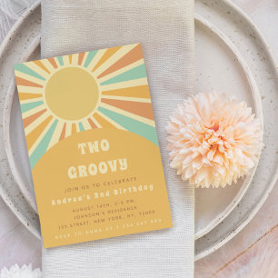 Invitation Moderne Deux Super rétro soleil soleil 1er anniver