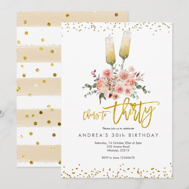 Invitation Moderne Dorée pour les Trente Ans (Devant / Derrière)
