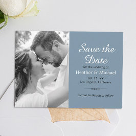 Invitation Moderne Dusty Blue Enregistrer la date QR Code Mar