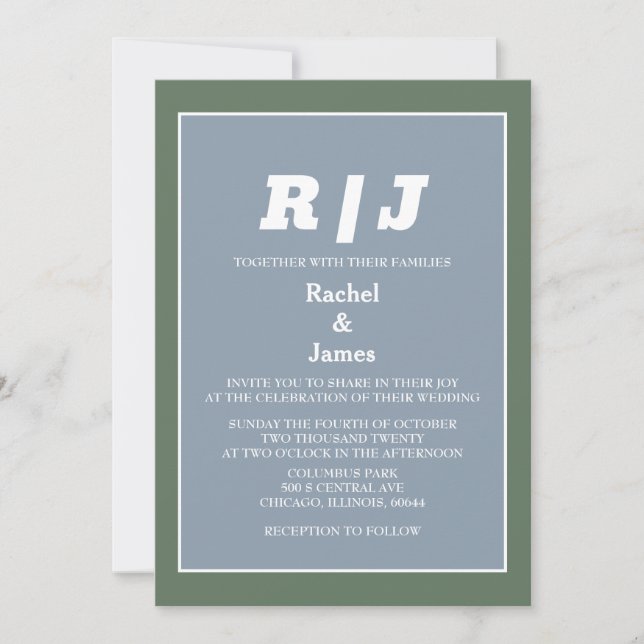 Invitation Moderne Dusty Blue Sage Vert Blanc Minimal Mariage (Devant)