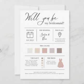 Invitation Moderne Editable couleur Bridesmaid Proposition d'