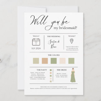 Invitation Moderne Editable couleur Bridesmaid Proposition d'