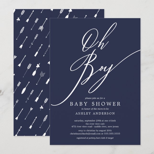 Invitation Moderne Editable Couleur Tribal Oh Boy Baby shower (Devant / Derrière)