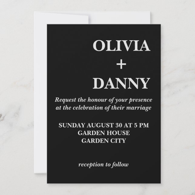 Invitation Moderne Elegance Luxury Mariage noir et blanc (Devant)