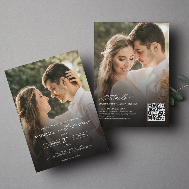 Invitation Moderne Elegant 2 Photo QR Code Tout en un Mariage (Créateur téléchargé)