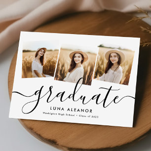 Invitation Moderne Elegant 4 Photo Collage Script Graduation