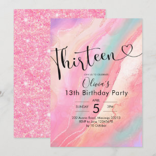 Invitation Moderne Élégant Agate Treize Anniversaire Invitati