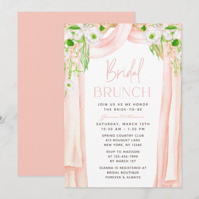 Invitation Moderne Elégant aquarelle Floral Bridal Brunch (Devant / Derrière)