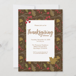 Invitation Moderne Elégant automne quitte Thanksgiving Brown