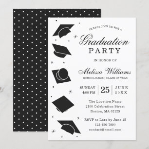 Invitation Moderne Elegant Black and White Graduation Party