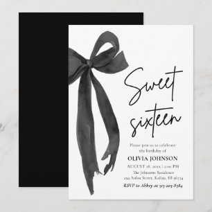 Invitation Moderne Elegant Black Bow Sweet 16 Anniversaire