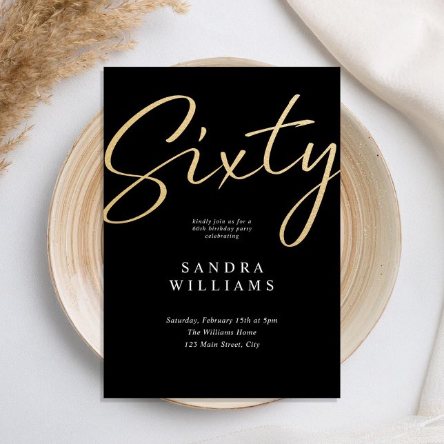 Invitation Moderne Elégant Black Gold 60e anniversaire (Créateur téléchargé)