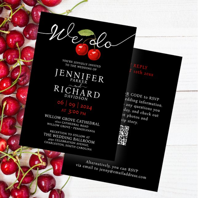 Invitation Moderne Elegant Black Red Chery QR Code Calligraph (Créateur téléchargé)