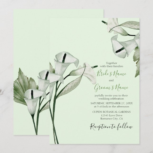 Invitation Moderne Elégant blanc Calla Lilies Mariage (Devant / Derrière)