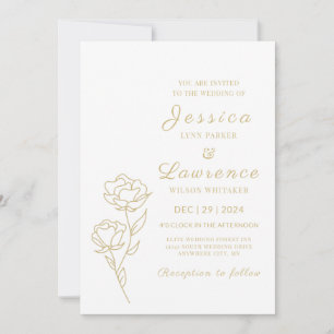 Invitation Moderne Elégant blanc et or Mariage floral