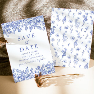 Invitation Moderne Elégant Bleu Vintage Floral Enregistrer la