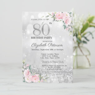 Invitation Moderne Élégant Bokeh Floral 80e Anniversaire