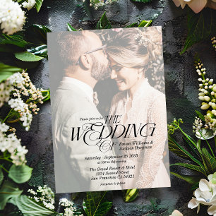 Invitation Moderne Élégant calligraphie Mariage photo Blanc