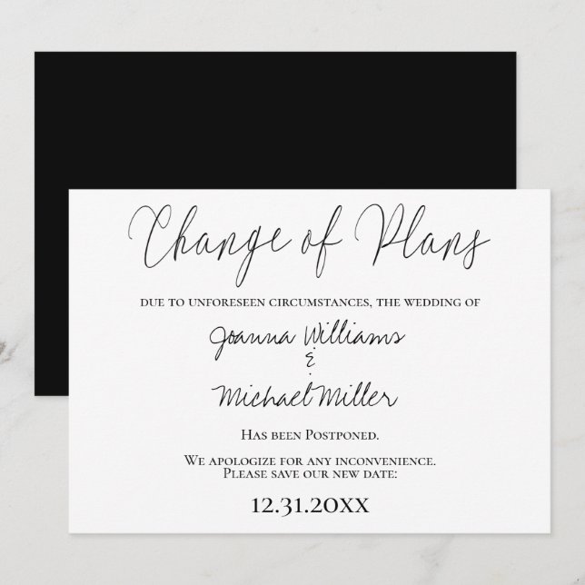 Invitation Moderne Élégant Changement de plans Mariage (Devant / Derrière)