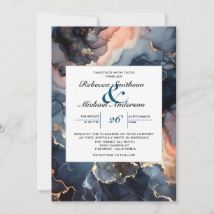 Invitation Moderne Elegant Chic Marine Bleu & Marbre de Pêche