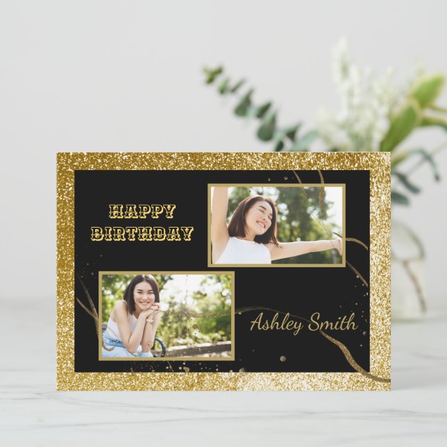 Invitation Moderne élégant chic noir et or doux 16 (Debout devant)