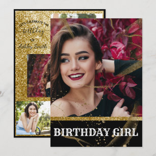 Invitation Moderne élégant chic noir et or doux 16 invita