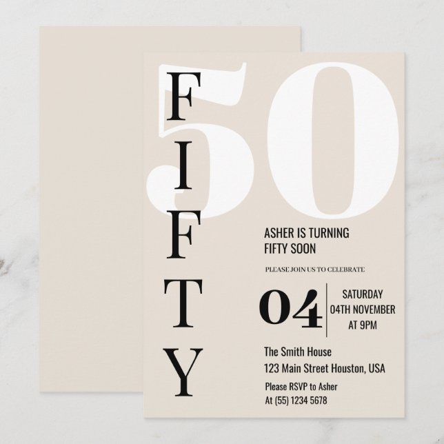 Invitation Moderne Elégant CINQUANTE 50e fête d'anniversaire (Devant / Derrière)