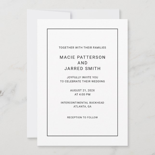Invitation Moderne Elegant Classic Minimaliste Mariage (Devant)