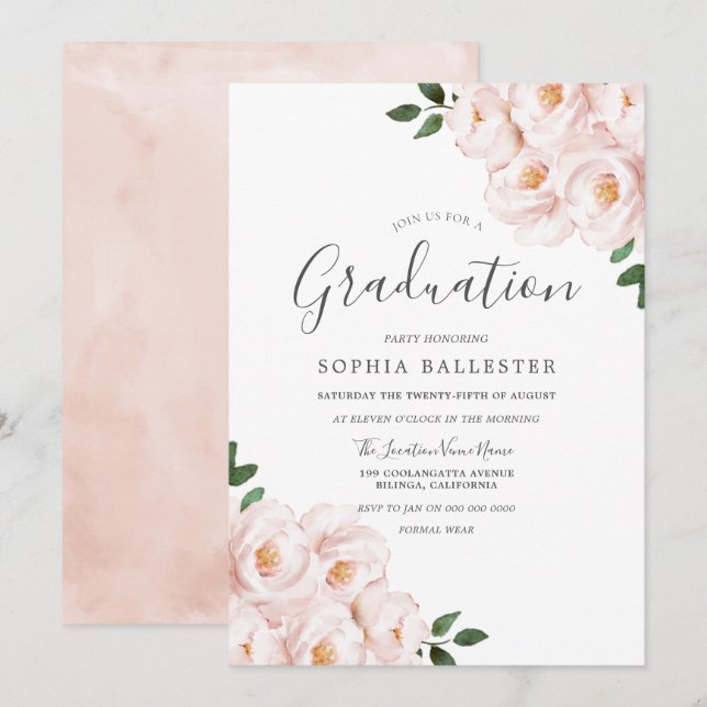 Invitation Moderne Elegant Fleurs de Flush Party de graduatio (Devant / Derrière)