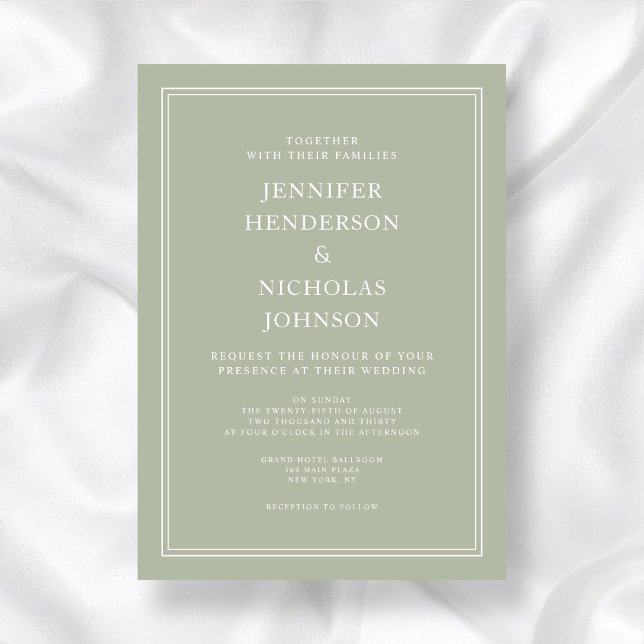 Invitation Moderne Elégant Formal Sage Mariage Vert (Modern Elegant Formal Sage Green Wedding Invitation)