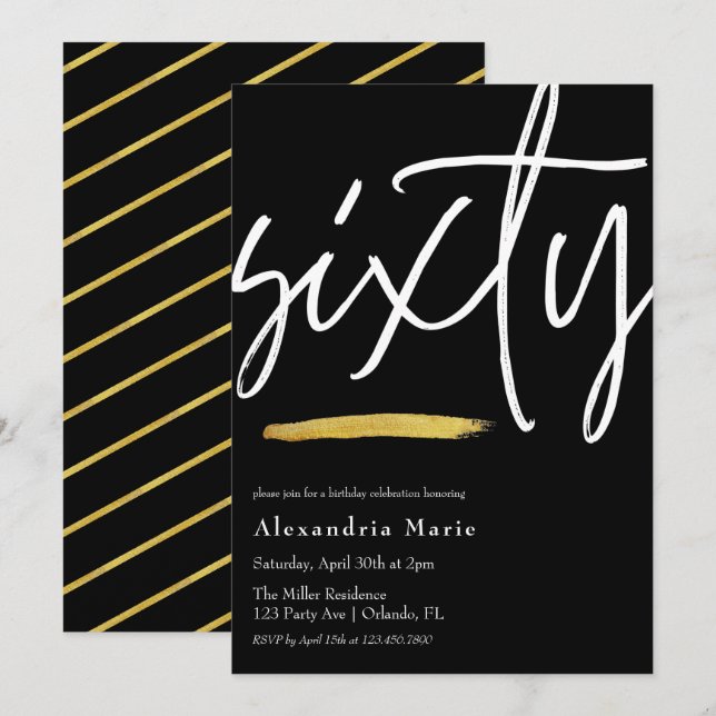 Invitation Moderne Elegant Gold Brushstroke 60e anniversaire (Devant / Derrière)